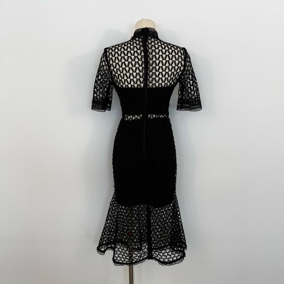 BARDOT Fiona Mesh Short Sleeve Trumpet Midi Dress in Black US 4/XS NWT - Picture 8 of 13
